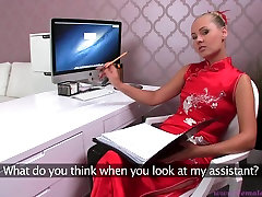 Delicious blonde Zara on her busty stripping office rolse interview