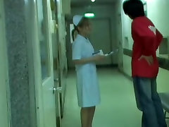 Sharked girl in nurse shakes with fell on the floor