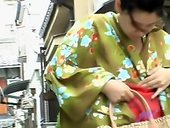 Hot milf in traditional Japanese clothes got boob sharked