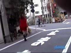 Sharking of a lovely Asian chick in a short red skirt