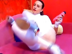 Heavy chested webcam model in action