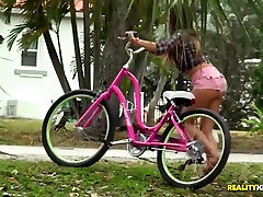 Rachel, nun nurse teen and Molly ride bicycles and fuck