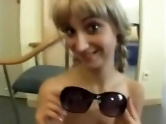 Blonde girl with big glasses fucked good