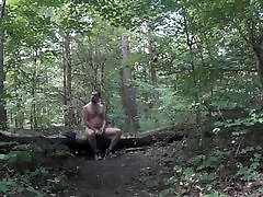 Outdoor in chains getting caught handjob