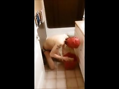 Submissive perit nya cleaning bathroom