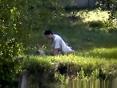 Teen couple fucking missionary style in park
