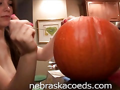 Naked Pumpkin Carving with hot babe