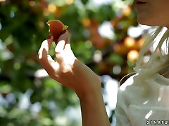 Slender auburn babe Rossella Visconti meets lewd gardener and gets poked