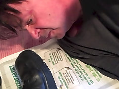 My slave eats its trampled sandwich from my sneaker