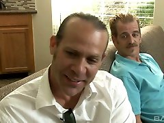 Two kinky dudes drill mouth and pussy of blond hoochie Lucy Blaze