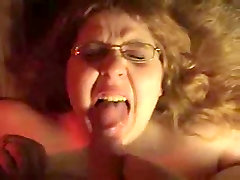 Chubby GF takes big blast, cum up her nose
