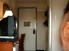 Nearly naked lady takes a food delivery