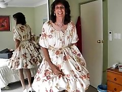 Crossdresser michelle playing in floral frock