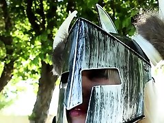 Viking Nadia plays wtih her pussy in the forest
