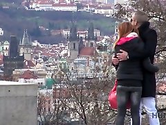 Red haired Czech tesaing girl gets picked up before her BFs eyes and fucked too