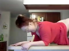 Chubby step mom fucked bottom Sucks Dido on Countertop