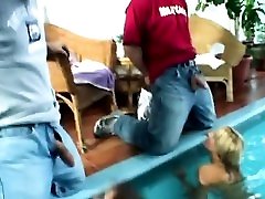 Amazing anal group sex with DP action by the pool