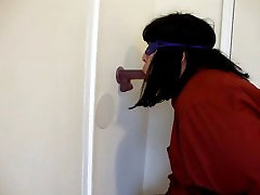Self-bondage, dildo sucking