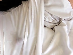 Weiße nylon-slip wank & cum