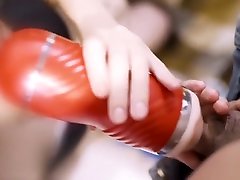 Fleshlight handjob. DollyBlow Jerking boyfriend with toy. Cum on tits