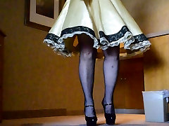 Sissy kingsige sex video in Gold Satin Dress in Hotel 4