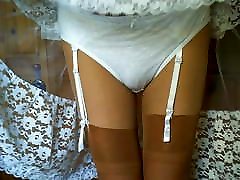 White Cotton Panties With Tan Nylon Stockings