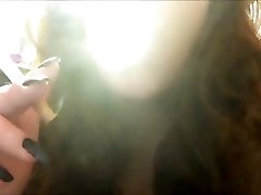 Hot Brunette Teen Smoking Red older germaqn men Tip Cigarette in Lip Gloss - Close Up