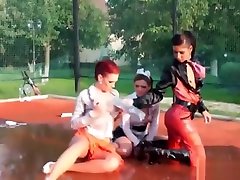 Nasty Lesbian Three-way Fun Outside