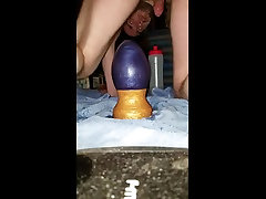 me using my newly aquired bad dragon egg plug xxl