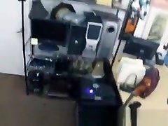 Wild Brunette On Her Knees Taking Facial In Pawn Shop Office