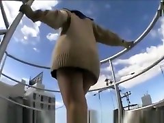 Asian Schoolgirl Upskirt Thong & Spread on Stairs