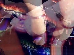 Cumshot on Pink Holo Pleaser Platform janeimel tube with Pink OTK Socks