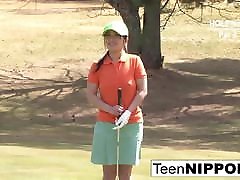 Teen lesbian interracial sex video gets her pink pounded on the green!
