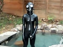 seachbig huge black dick in water with gasmask