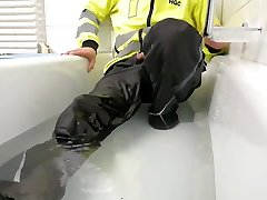 piss over black and yellow work clothes