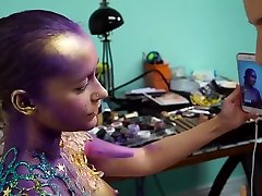Metallic Bodypainted japanese tit xxx Beauty