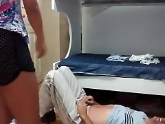 Real amateur: barefoot stomach trampling