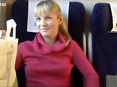 Blonde on Czech Train Quietly Fucked in Public