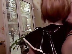 Leashed Euro slave fucks in public