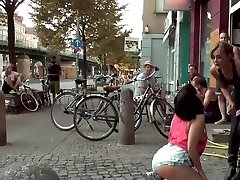 Busty babe fucked and fingered in public