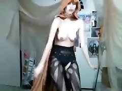 Topless Fishnet Dancer in Transparent Leggings