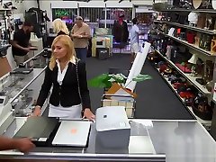 Sexy milf gets paid and taken at the back of the pawnshop and banged
