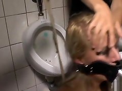 Blonde disgraced in public restroom