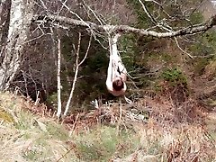 Naked self bondage in the woods gone wrong