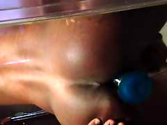 Ass fucking with Dildo fixed on glass