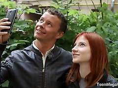 Red haired teen Emily big and hairy thighs gets her pussy creampied for the first time