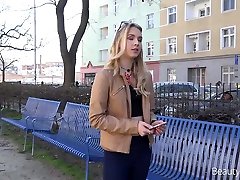 Dude picks up sexy student Alecia Fox and fucks her mouth and pussy for cash