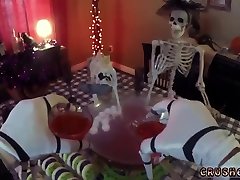 Dad pals daughter blindfold Swalloween Fun