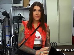 Tattooed abuse bbw gags on directors cock before taking it doggystyle