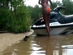 Fucking by the jet ski in the muddy water